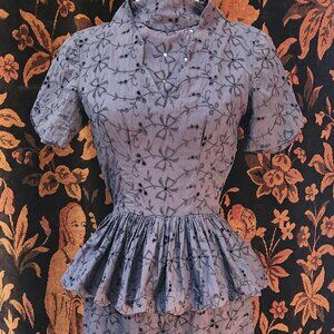 1940s Eyelet Peplum Dress